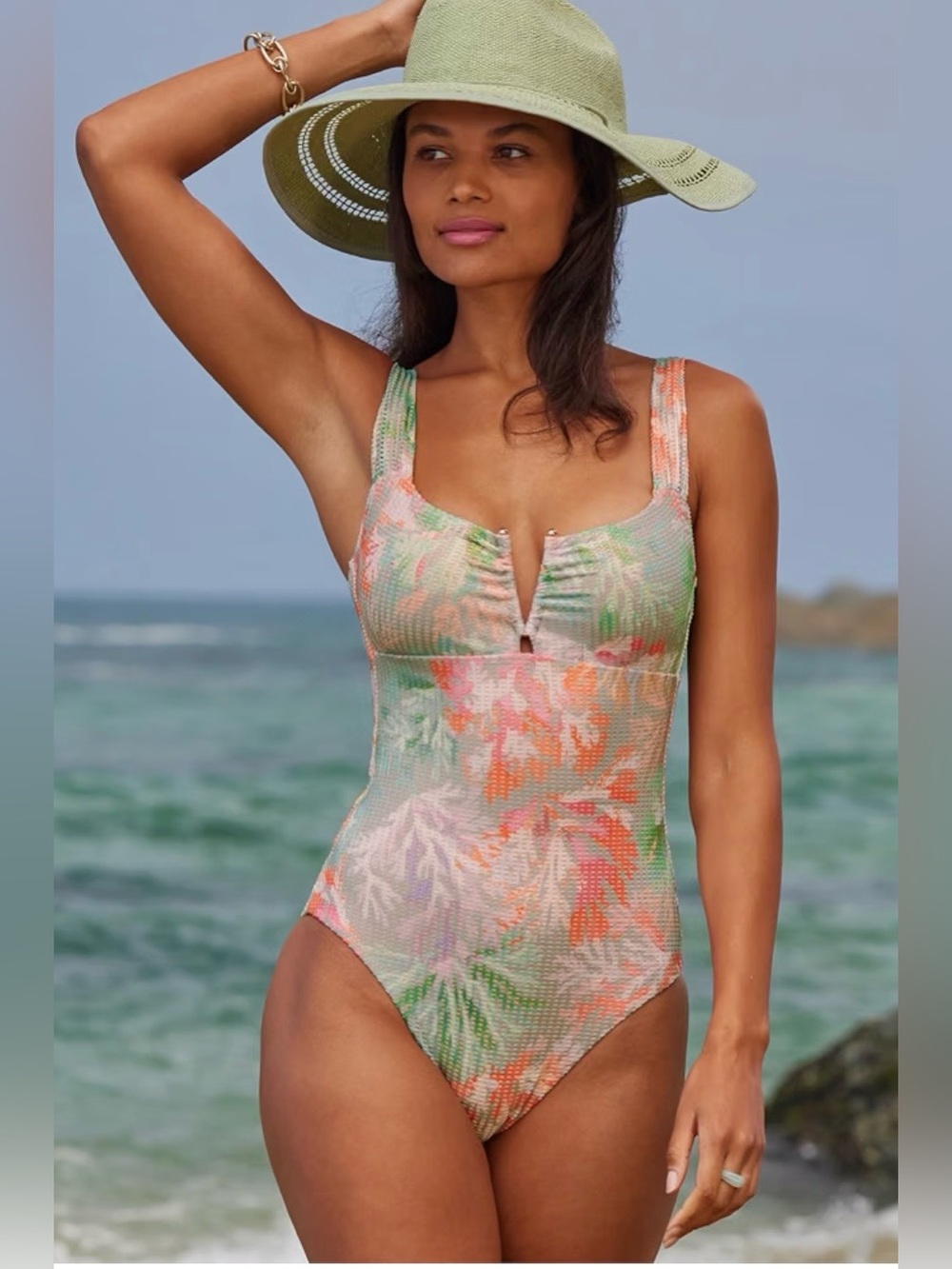 BECCA Virtue Coral Reef Viviana Gold Foil Tropical One-Piece size S